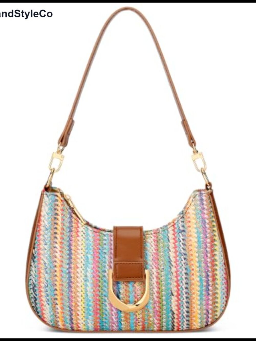 Straw Shoulder Bag with Gold Chain Crossbody Boho Beach Purse